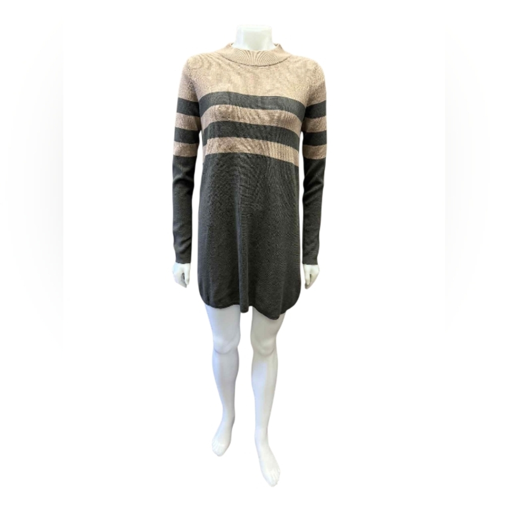 Free People Knit Dress Oversized Longsleeve Tan/Green Size Small EUC
